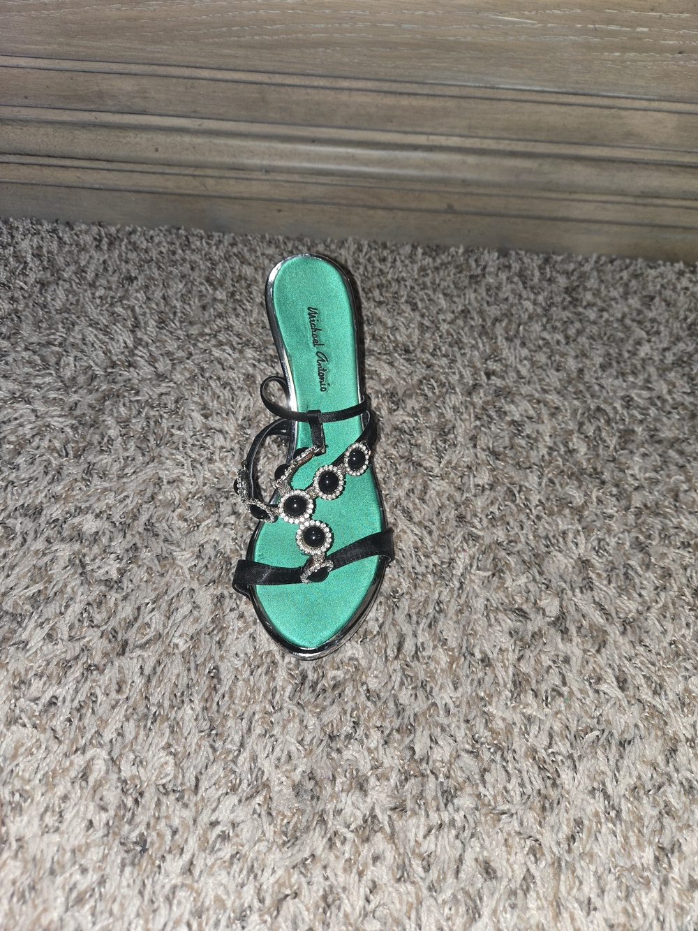 Unlisted Brand Black Strappy Sandal with Teal Insole
